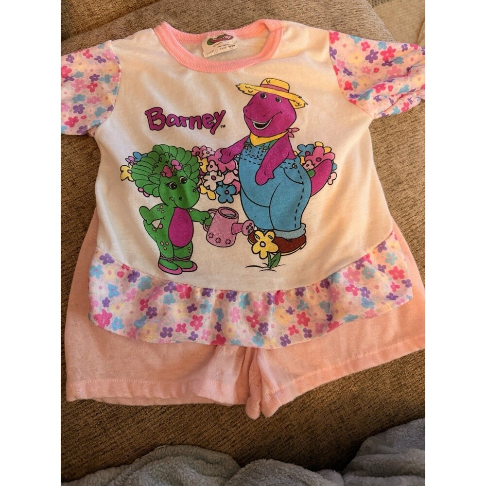 Rare! Vintage 1990s Barney & Baby Bop Shorts Pajama Outfit SZ 3T